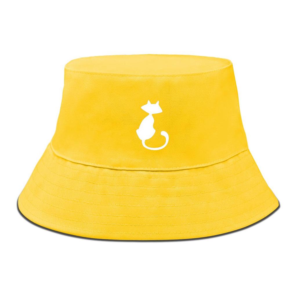 Bucket Hat With White Cat Print , Animal Fisherman Hat Spring Fashion Beach Basin Cap