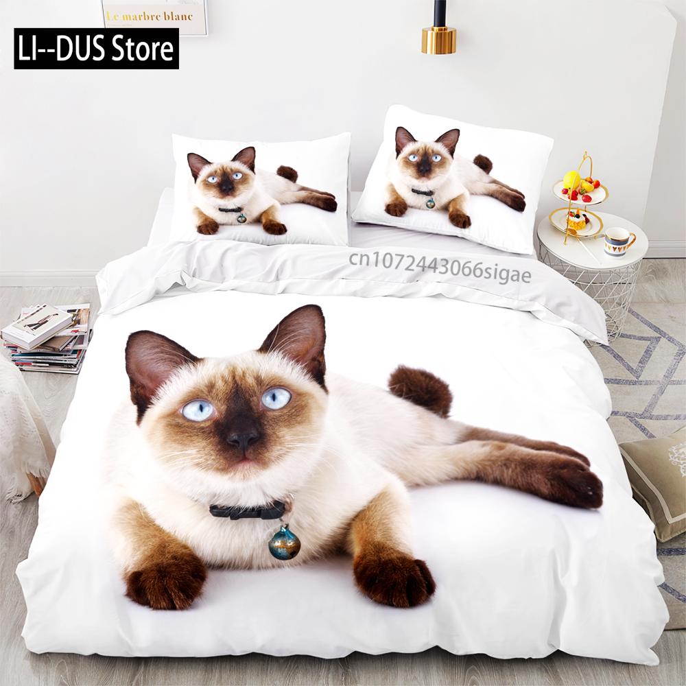 Svart katt Sängkläder Set Enkel Tvilling Full Queen King Size Söt katt Sängset Vuxen Barn Sovrum Påslakan Set 3D-tryck Husdjur 048
