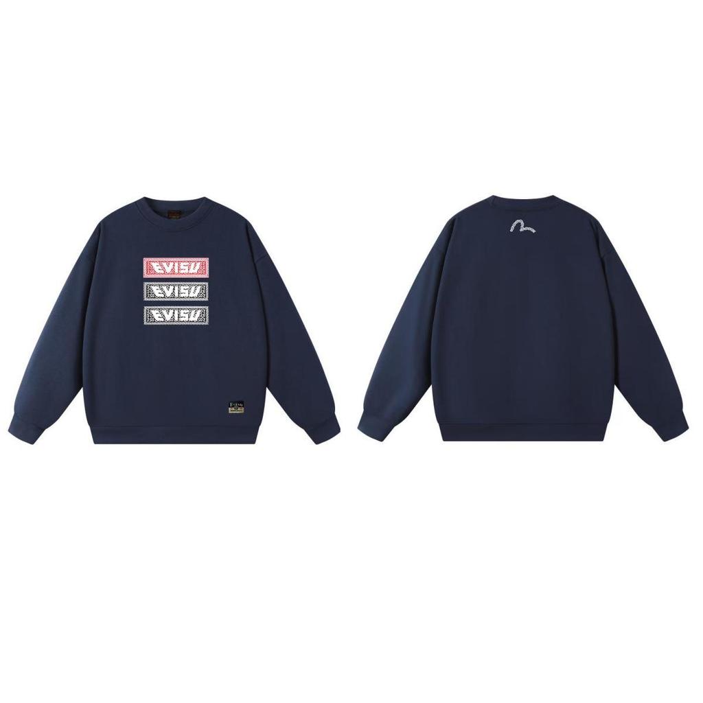Fukujin EVISU2025 Unisex Round Neck Hoodie - Trendy Cotton Streetwear Pullover with Print