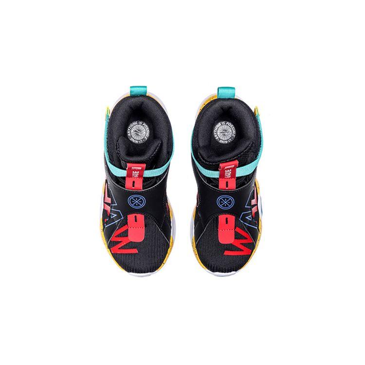 LiNing Youth  Shock Absorbing Breathable High Top Basketball Shoes Kids Sneakers Black Green YKBQ004-3