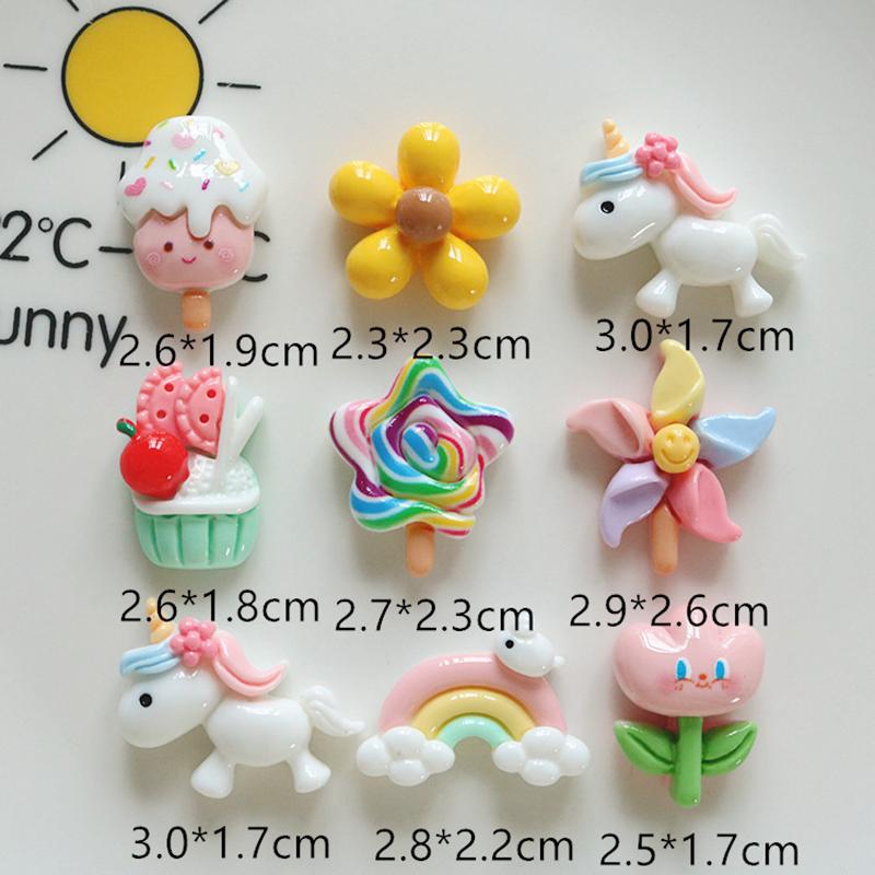 10 Pcs New Mini Cute Cartoon Unicorn, Rainbow, Ice Cream Resin Scrapbook Diy Jewellery Hairpin Decorate Accessories Craft A62