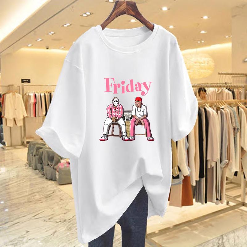 

Letter print t-shirt women s loose white new top short sleeve women s summer new S
