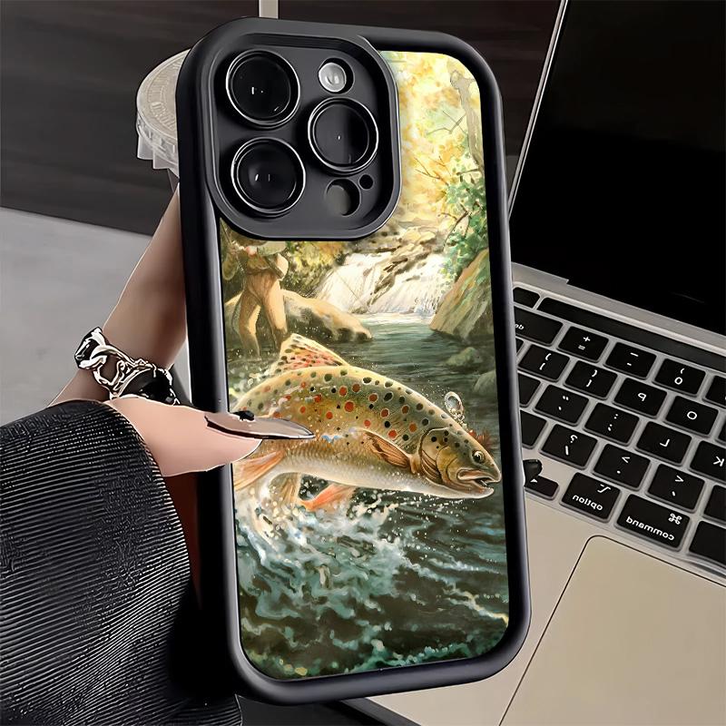 Phone Case for iPhone 17 Air 16E 15 16 Pro Max Carp Fish Fishing Rod Cover 14 Plus 13 12 Mini Soft Shell Silicone Fundas