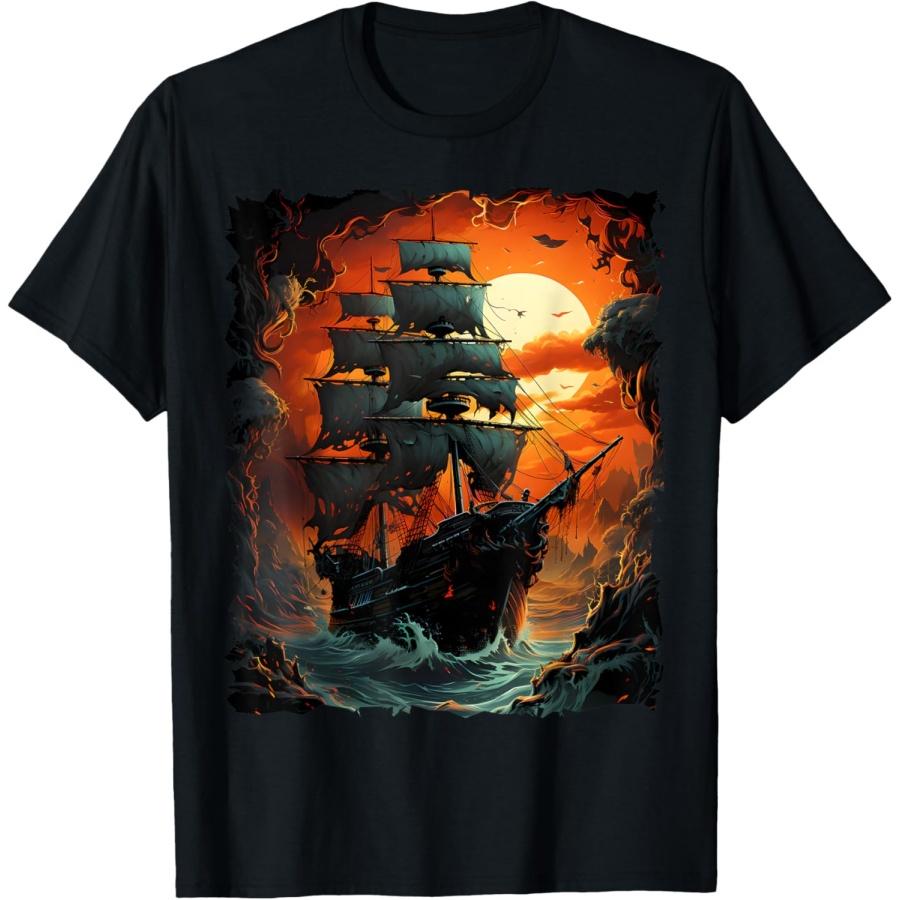 

Colorful Pirate Ship Sailing Storm Ship Sails T-Shirt XXXXXL чёрный