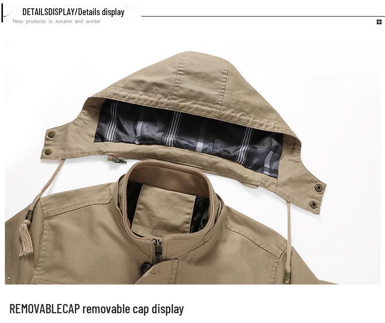 Men's Mid-Length Hooded Jacket - 100% Cotton, Casual Spring/Autumn Trench Coat