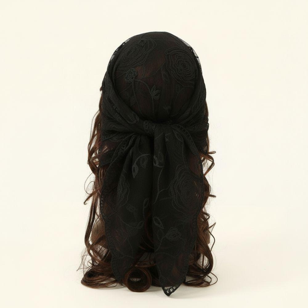 Elegant Church Head Scarf Floral Pattern Catholic Bride Scarf Vintage Style Lace Veil  for Women