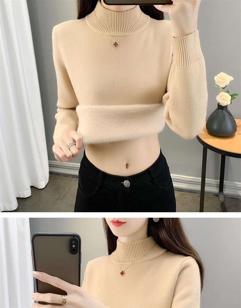 Women's Plus Velvet Warm Knit Sweater, High Collar, Long Sleeve, Thick Inner Layer - 2025 Autumn/Winter Collection