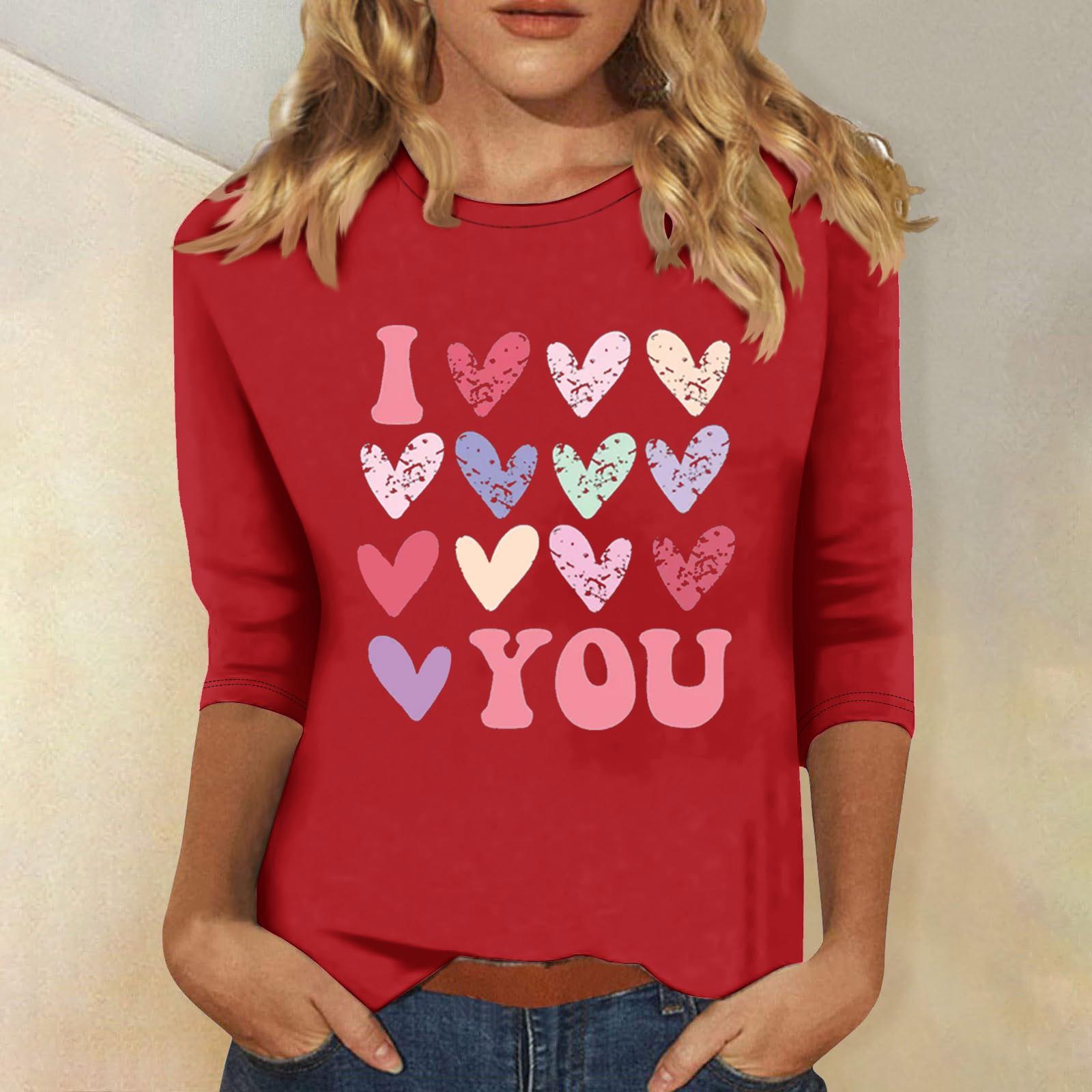 

Женская мода повседневная кофта с рукавом три четверти и круглым вырезом с принтом ко Дню святого Валентина XL небесно-голубой