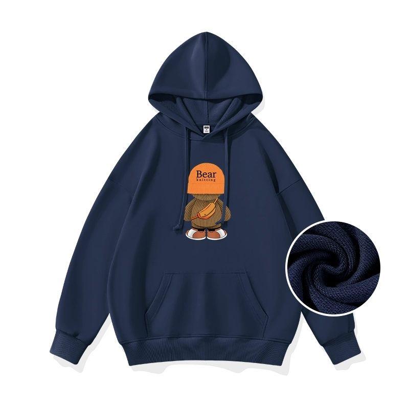 2024 Fall/Winter Korean Women's Plus Velvet Hooded Loose Long Sleeve Fashion Hoodie Jacket