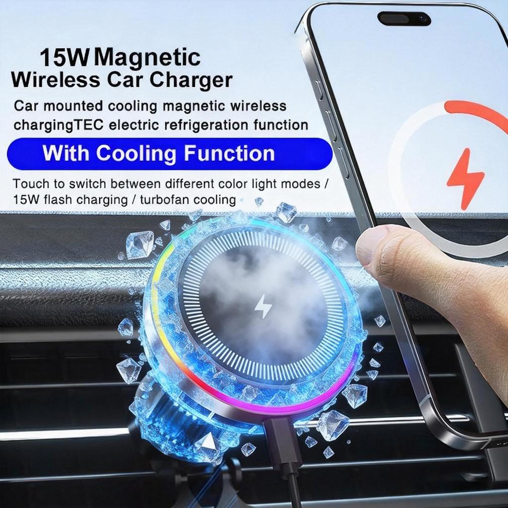 Magnetic TEC Wireless Charging Car Holder  Factory Supply Cold Air Cooling Phone Holder for Dashboard Air Vent Use