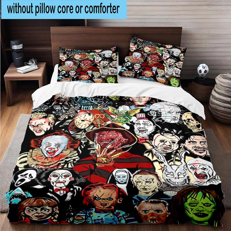 3PCS Horror Movie Icons 3pcs Bedding,Including 3PCS Duvet Cover And 2pcs Pillowcases Perfect for Christmas,Ideal for Bedroom, Dormitory