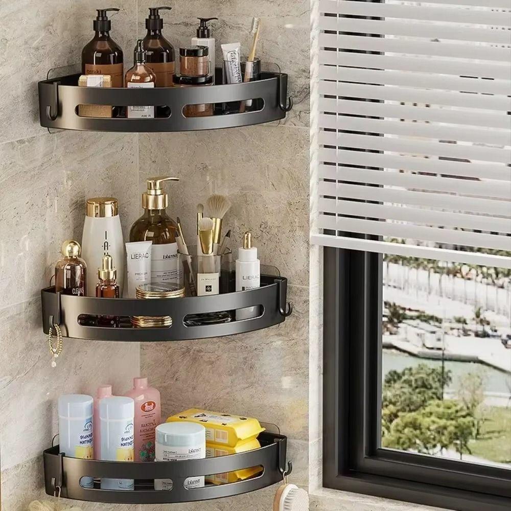 1/2/3Pcs Punch-free Bathroom Shelves Triangle Wall-mounted Bathroom Corner Shelf Large Capacity Save Space Kitchen Storage Rack