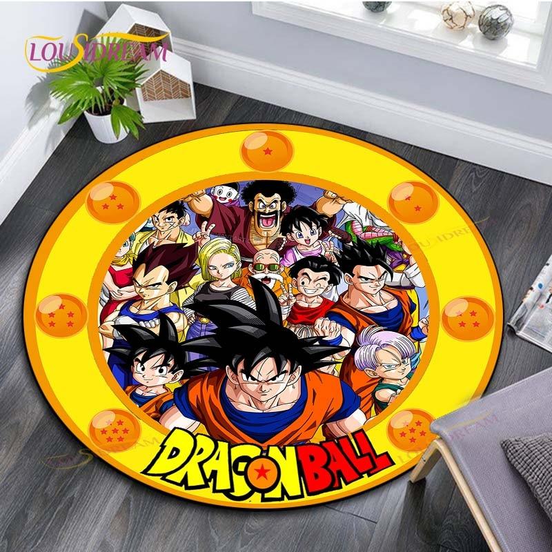 Runder Teppich für Wohnzimmer Teppiche Schlafzimmer Kinder Teppich Badezimmermatte 3D Dragon Ball Goku Druck Bodenmatte Kinderzimmer Teppich