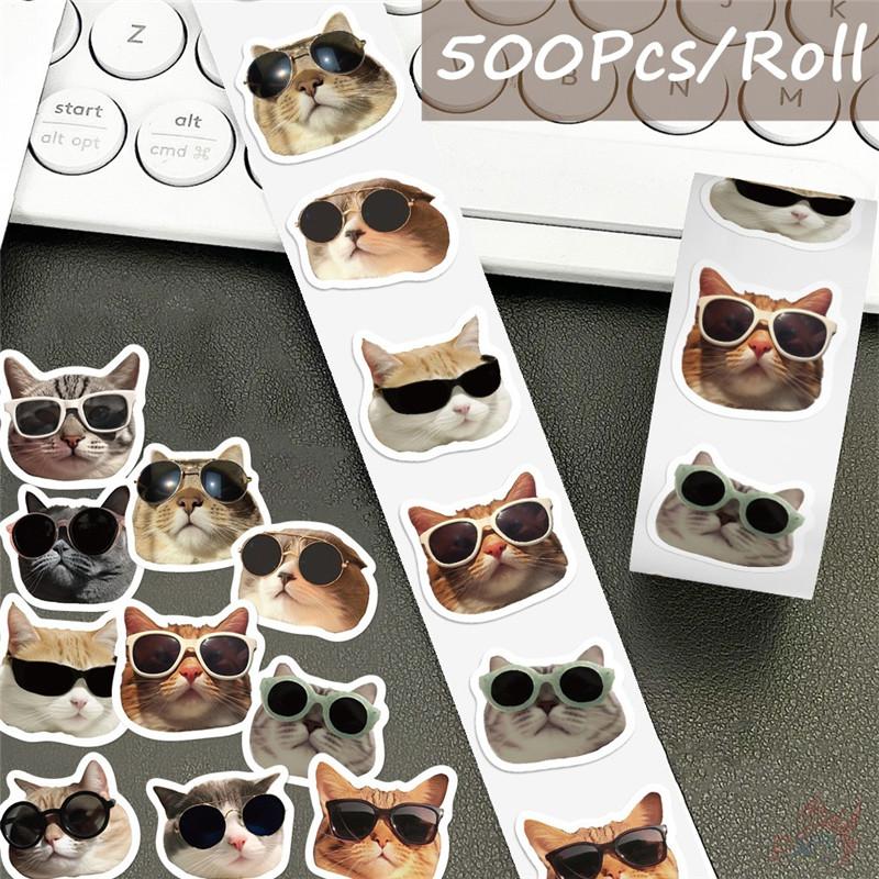 500Pcs/Roll Kuso Funny Sunglasses Cats Kids Rewards Stickers - DIY Scrapbooks Album Decor Sealing Label Decals