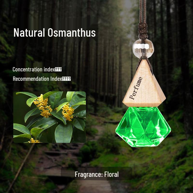 Car Perfume Pendant: Long-lasting Light Fragrance Essential Oil with Hanging Glass Bottle and Wooden Lid