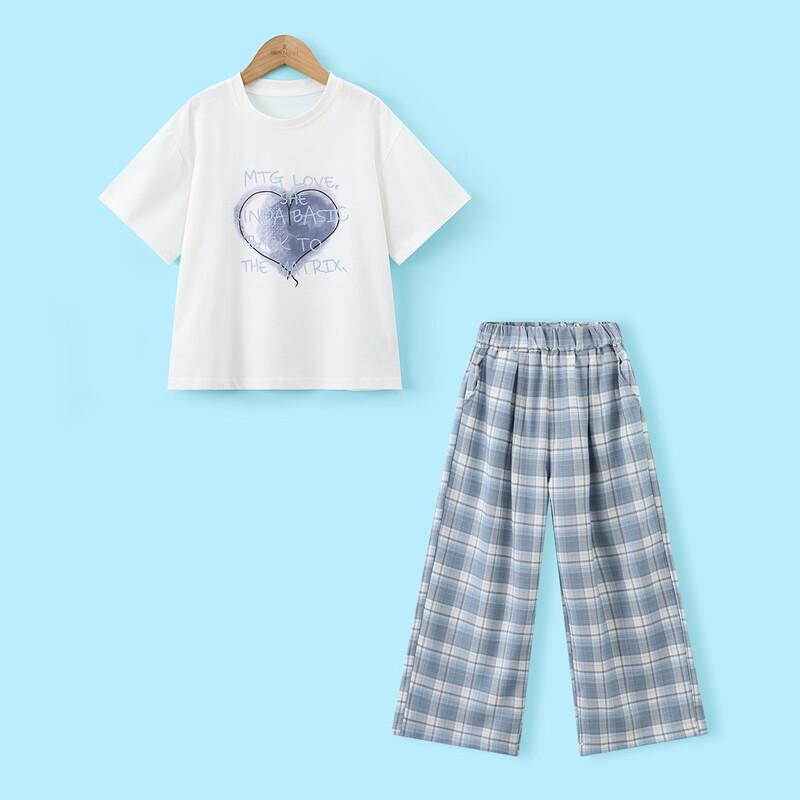 Montagut Girls' Plaid Summer T-shirt & Pants Set