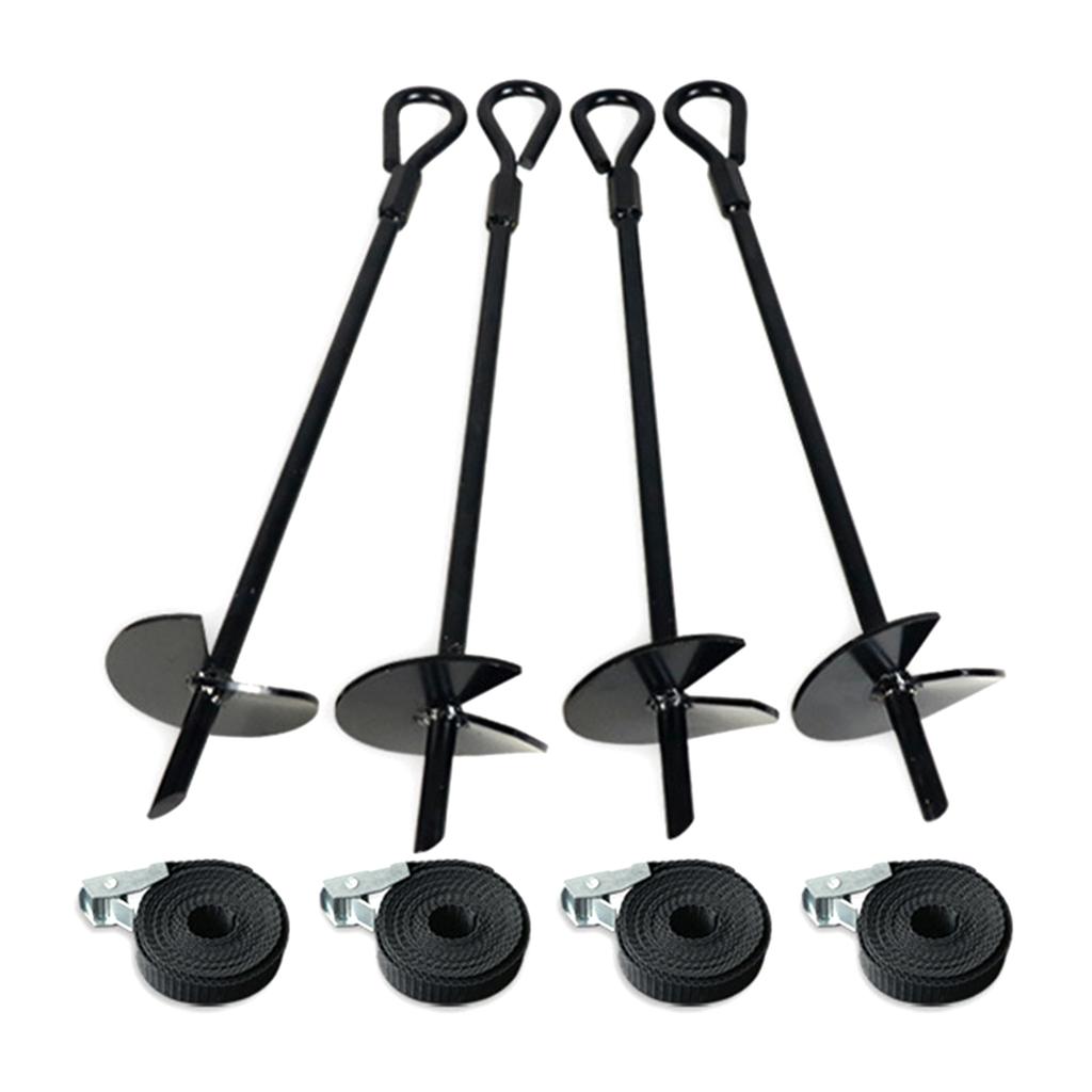 4Pcs Ground Anchors Set with Webbing Strap Set Earth Ground Anchors Heavy Duty for Tents Trampolines Slides Garden Sheds