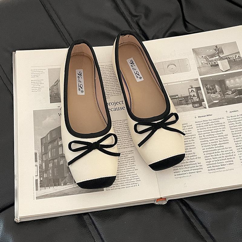 Bow Ladyshoes Doudou Shoes Method Gentle 2025 New Summer Shallow Mouth Fashion Square Head Commuting Versatile Single Shoes Women