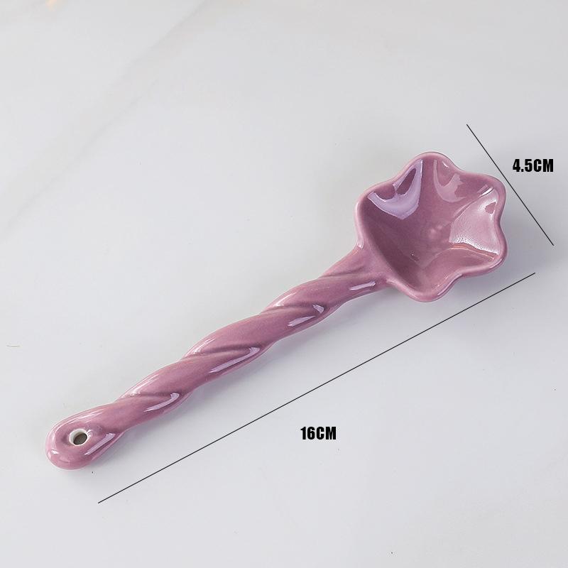 1Pc Ceramic Star Shaped Spoon Cute Twisted Long Handled Coffee Stirring Spoon with Cream Design for Kitchen