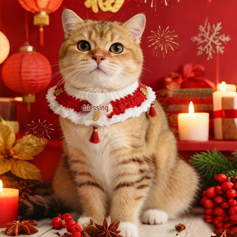 Pet New Year Accessories: Handmade Knitted Wool Scarf for Cats and Dogs - Warm and Festive Neck Warmer Costume