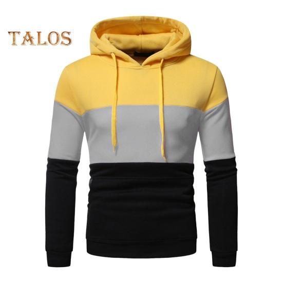 

Мужская толстовка с капюшоном на осень-зиму с цветными блоками, длинными рукавами, большим карманом, с капюшоном в стиле ретро, тонкая свободная повседневная школьная одежда, повседневный спортивный топ M жёлтый