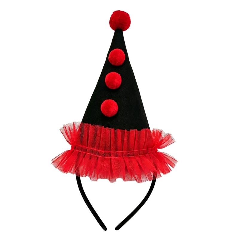 Upright Mini Party Clown Hat Accessory with Preassembled Headband for Quick Party and Costume Outfit Finishing and Styling