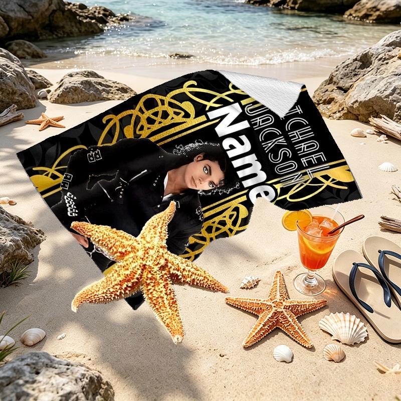 Custom Name Personalized American singer Print Beach Towel, for Trip Camping Beach Party Home Decor, Birthday Gift for Family & Friends