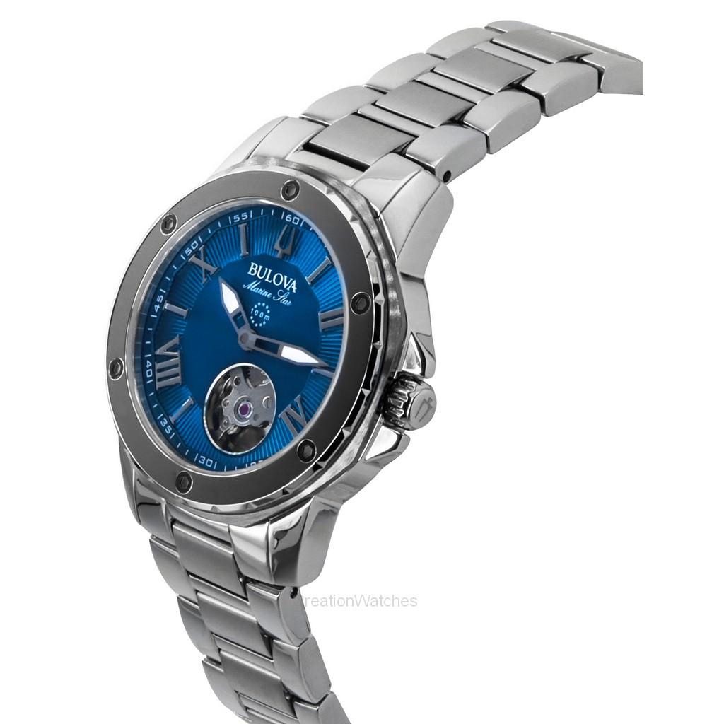 BULOVA Marine Star Stainless Steel Open Heart Blue Dial Automatic 98L317 100M Women's Watch