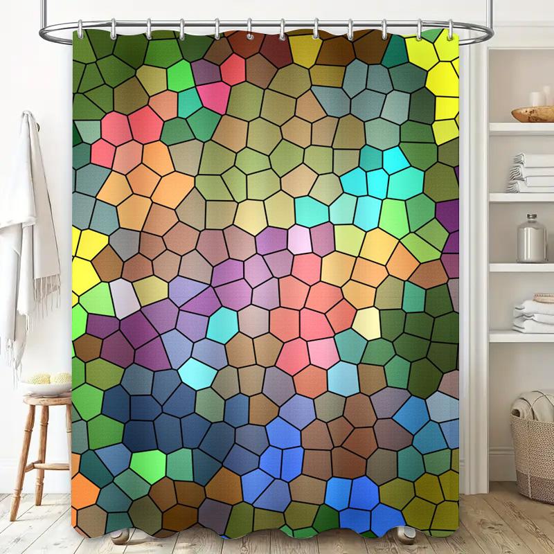 Multi-Color Mosaic Shower Curtain For Bathroom Decor Waterproof Fabric Modern Bathing Room Decoration Ideas Available In Various