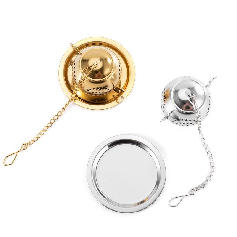 Teesieb Teekannenform Loser Sieb Edelstahl Blätterbereiter Kette Tropfschale Kräuter Gewürzfilter mit Untersetzer