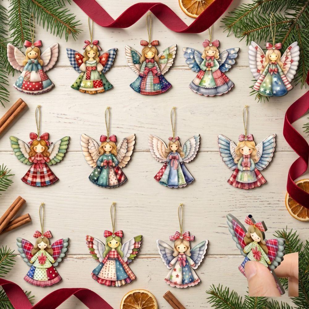 12 pièces Décoration Sapin de Noël Design Coloré Pendentif en Bois en Forme de Fille Décoration de Maison Décoration de Noël Hiver