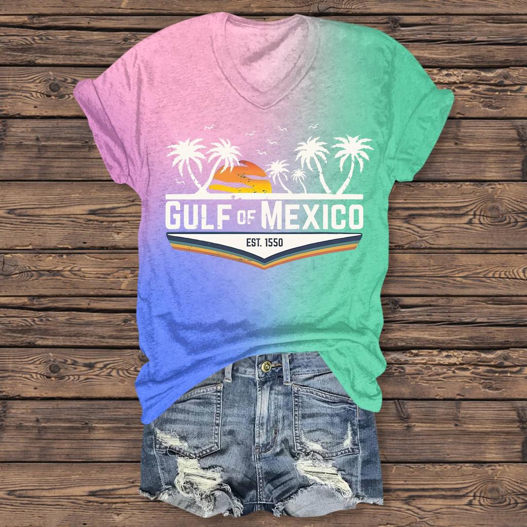 Women's Casual Print V-Neck Short Sleeve Top T-Shirt