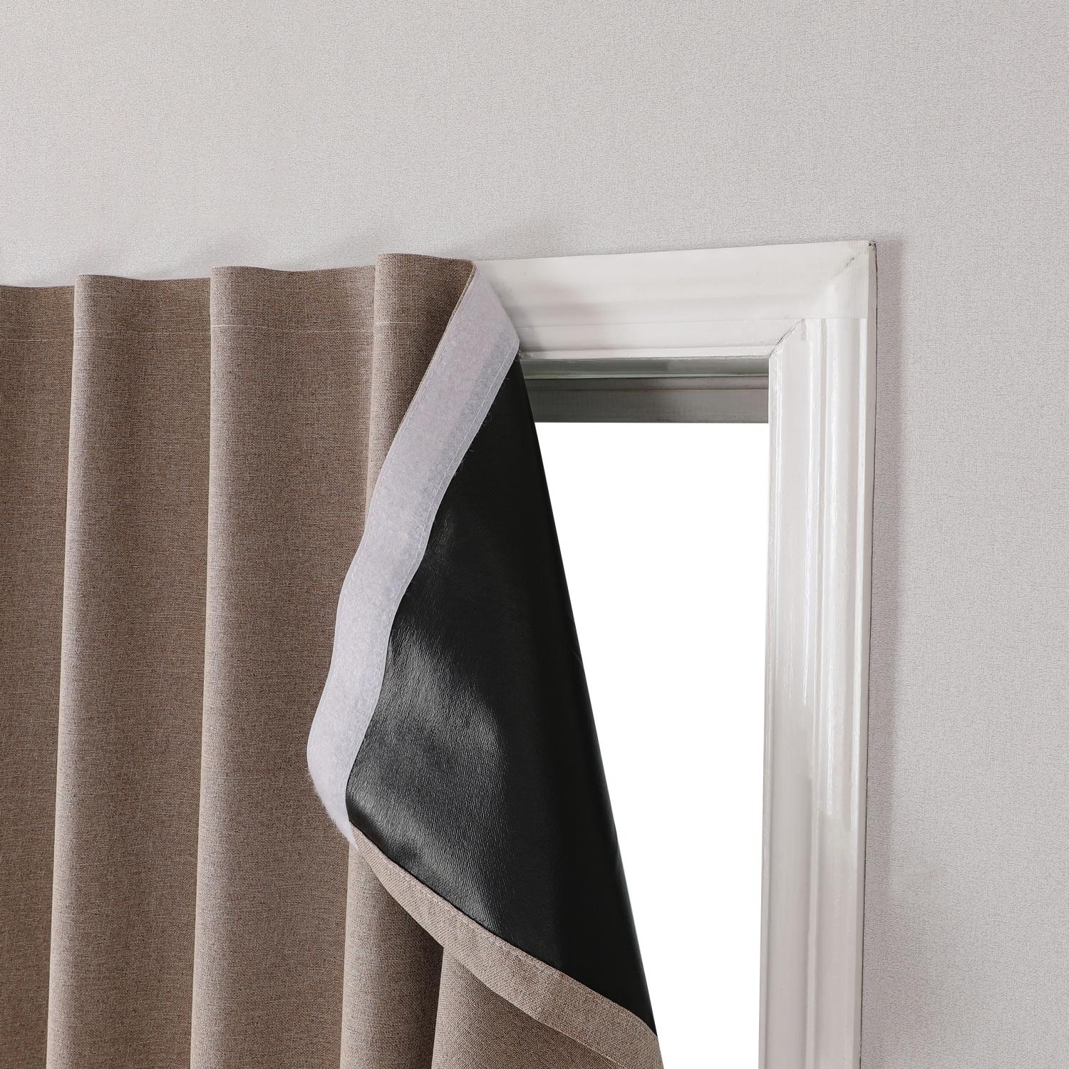 Moderne Minimalistische Polyester Verduisterende Gordijnen, Stofdicht UV-Bescherming, Zelfklevende Magische Tape Installatie, Woonkamer Bed W100xH135cm&Velcro bruin