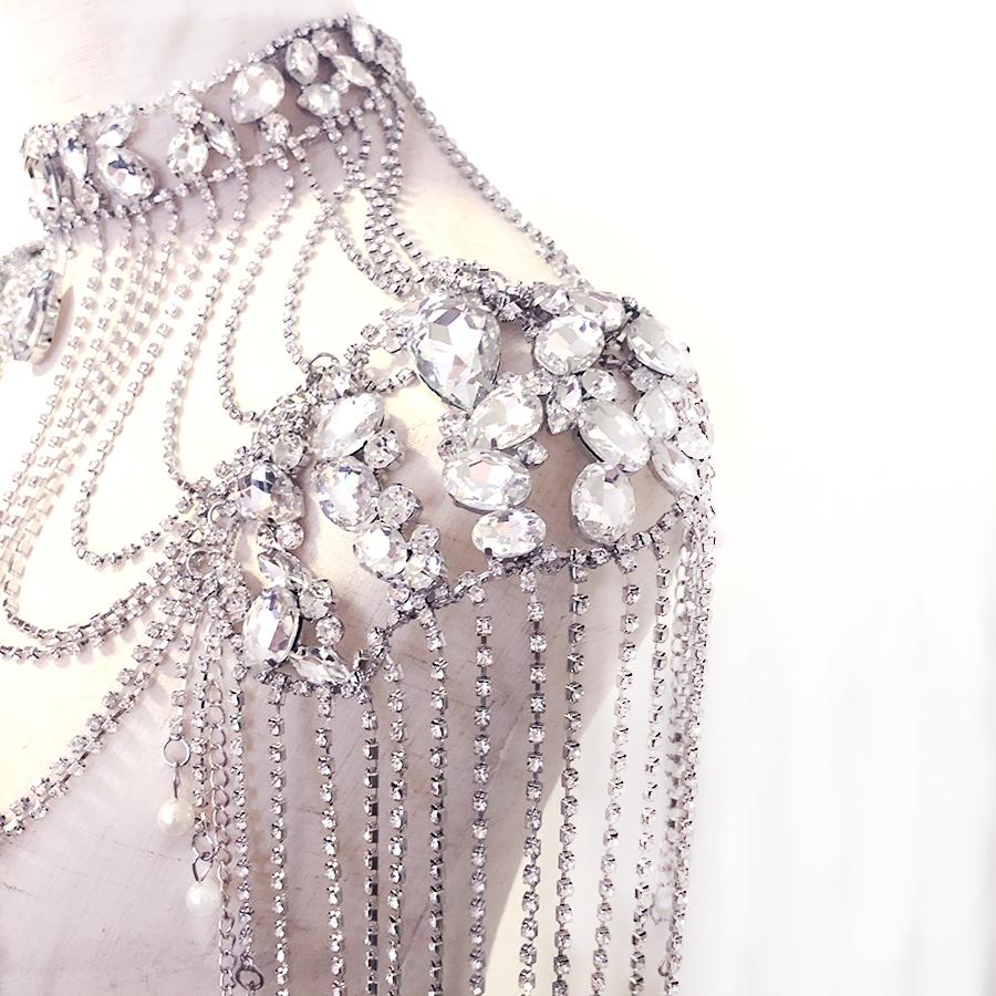 High Quality New Fashion Chain Tassel Style Bridal Silver Rhinestone Crystal Shoulder Chain for Handbags