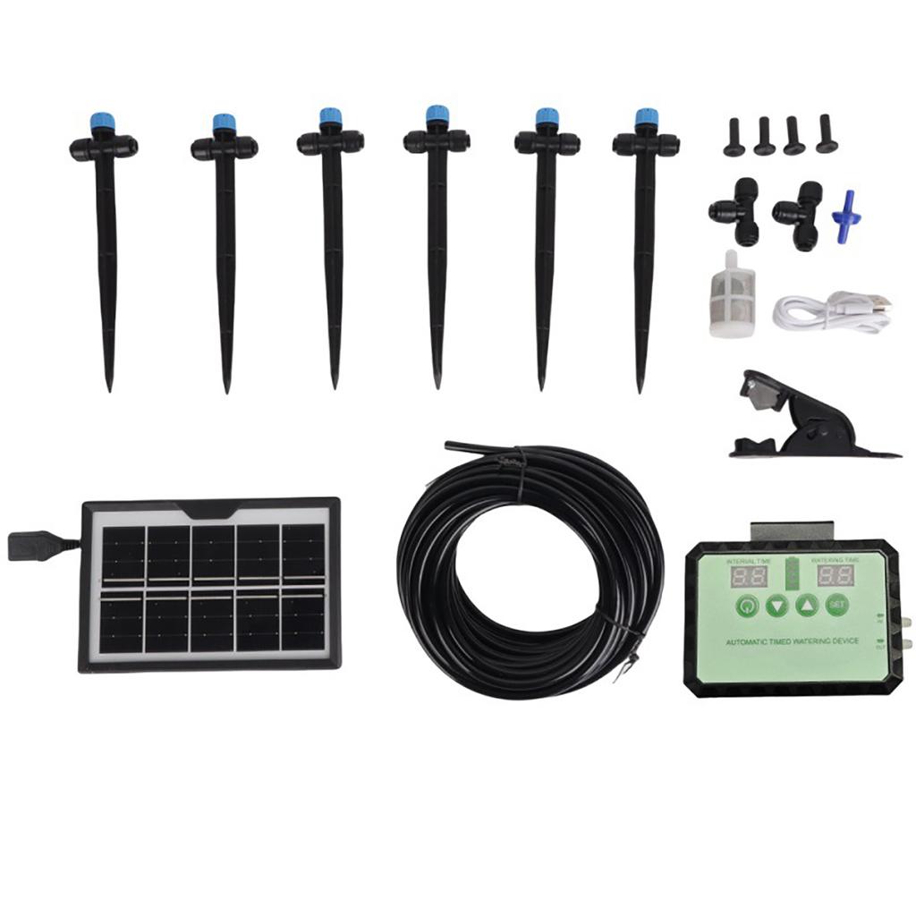 Solar   Automatisches Tropfbewässerungssystem für Pflanzen Innen Außen Garten mit Timer Regenwassersammler   Düse   Kit
