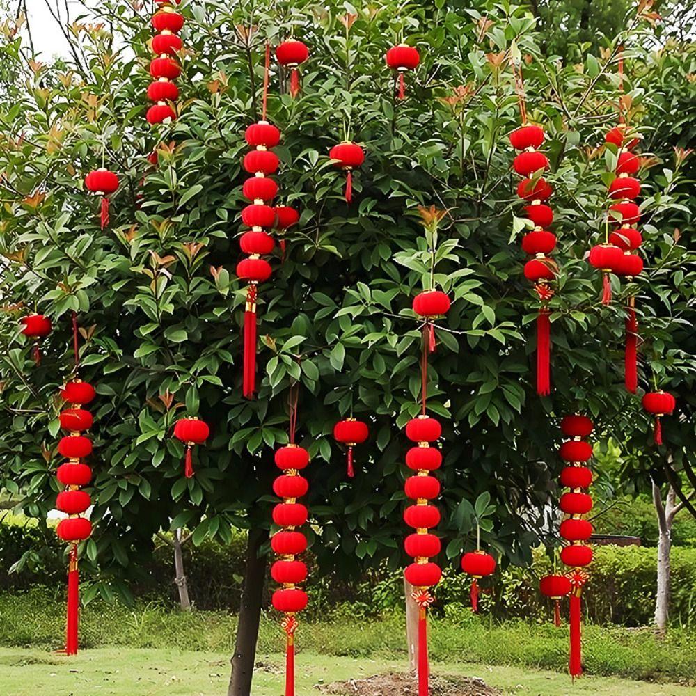 Chinese Style New Year Lantern String Fu Character Traditional Red Ball Lantern String Handmade with Tassels