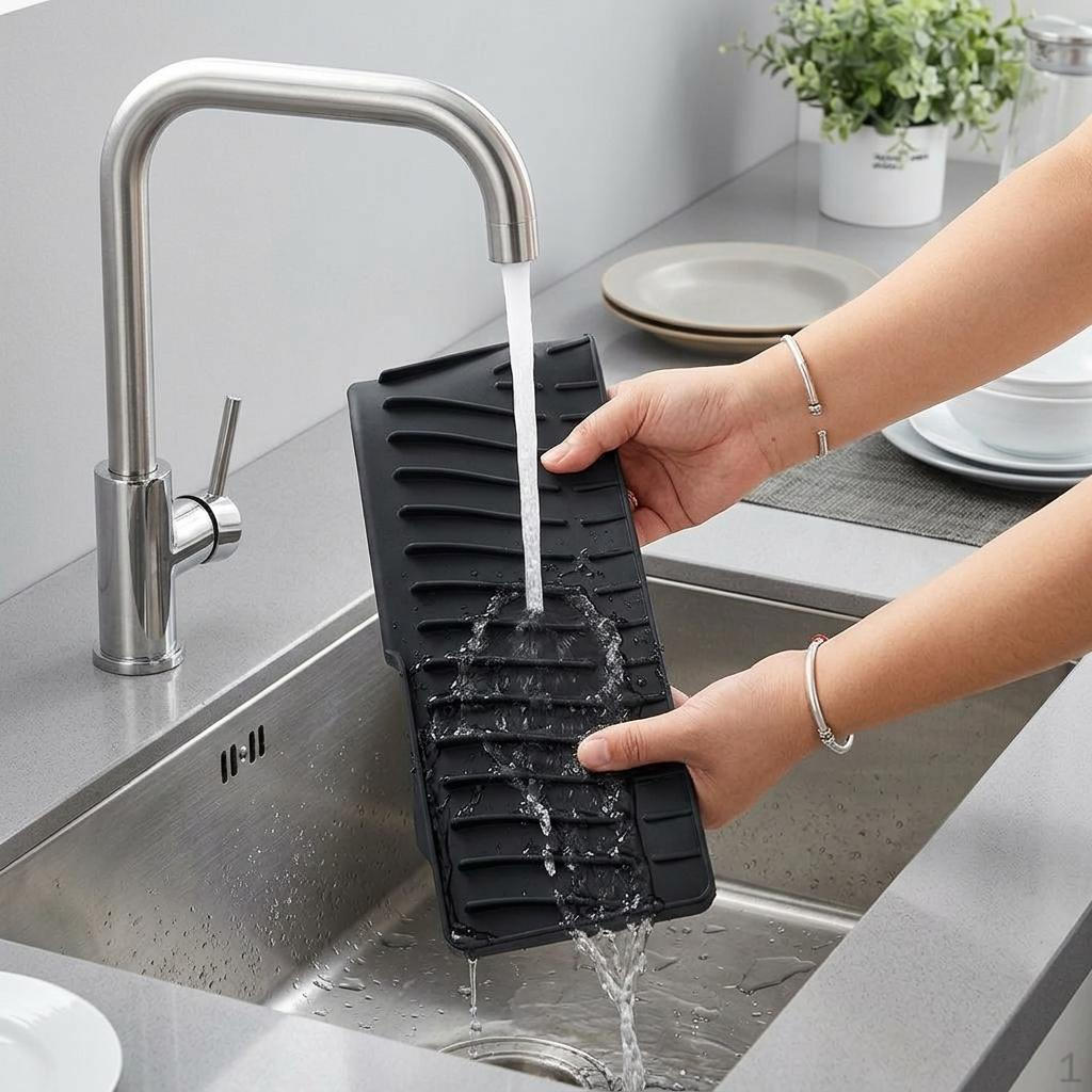 

Сушильный коврик Силиконовый держатель для губки Ловушка для воды Аксессуар для кухонной раковины Нескользящий Гибкий чёрный