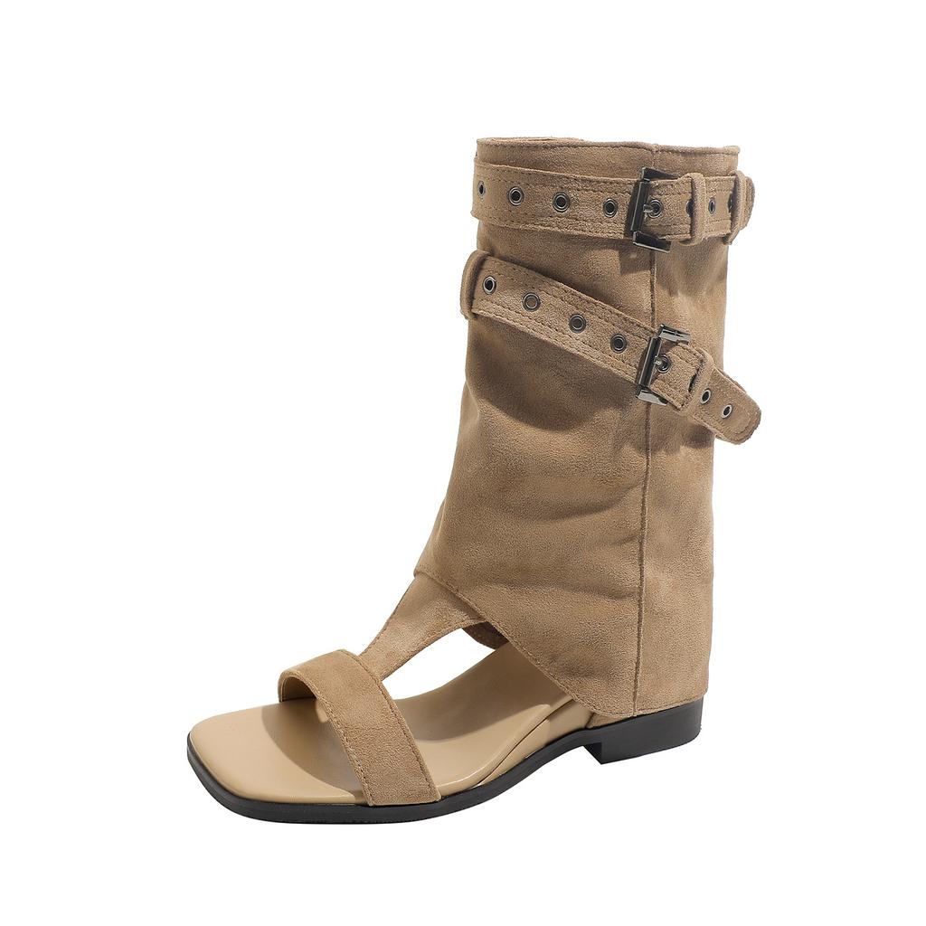 2026 Summer New Retro Roman Shoes Cool Boots High Top Toe Open Toe Low Heel Sandals Single Boots Women