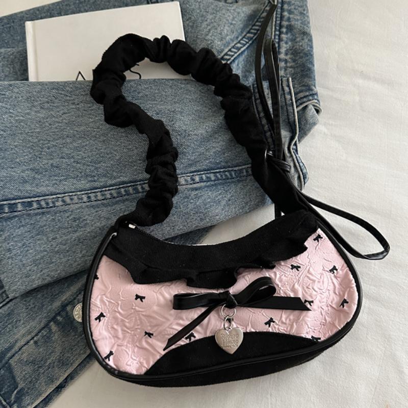 Korean Color-blocked Handbag Red Plaid Denim Patchwork Shoulder Bag Y2k Lace Crossbody Bag Sweet Girl Zipper Small Square Bag