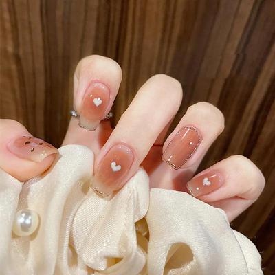 Heart Gradient Nude False Nails: Gentle, Pure, Detachable & Wearable Stickers