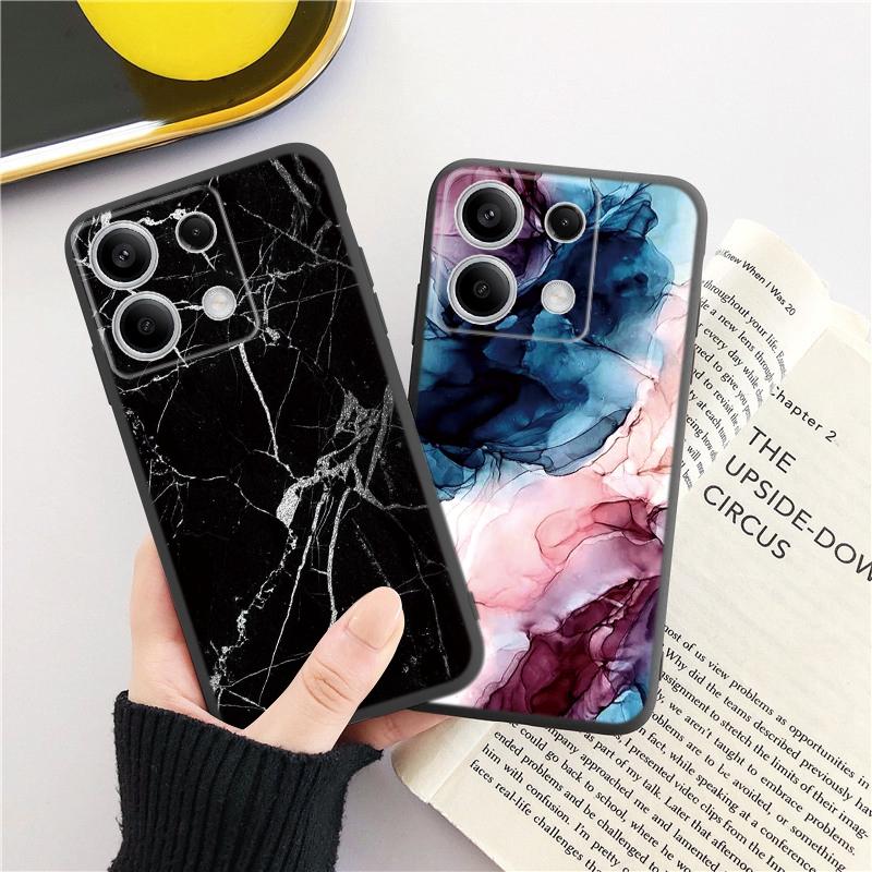 Marble Patterned Soft Black Silicone Phone Case For Xiaomi Redmi Camera Shockproof Protective Rubber Bumper Cover For Redmi Note 13 Pro 13C Cases