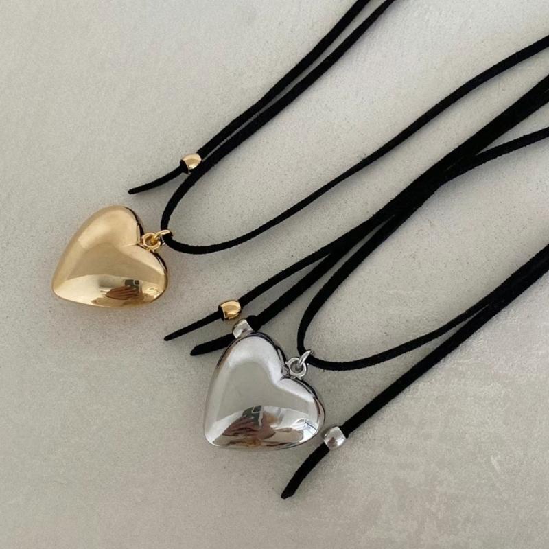 Heart Pendant Collar Necklace Long Rope Bow-Tie Choker Necklace Fashion Jewelry Neck Tie Clavicle Chain Necklace