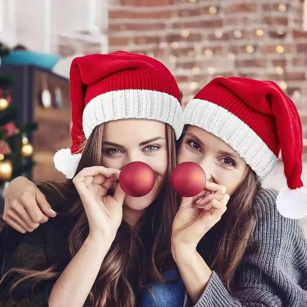Runtow 1Pc Christmas Hat Red Santa Hat Knitted Christmas Hat Perfect to Use as Christmas Party Decoration Holiday Photo Props
