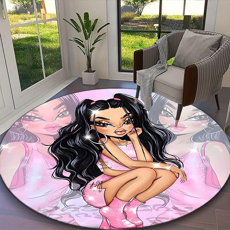 1pc African American Gi Printed Chair Rug for Home Office Use, Living Room Kitchen Game Room Round Carpet