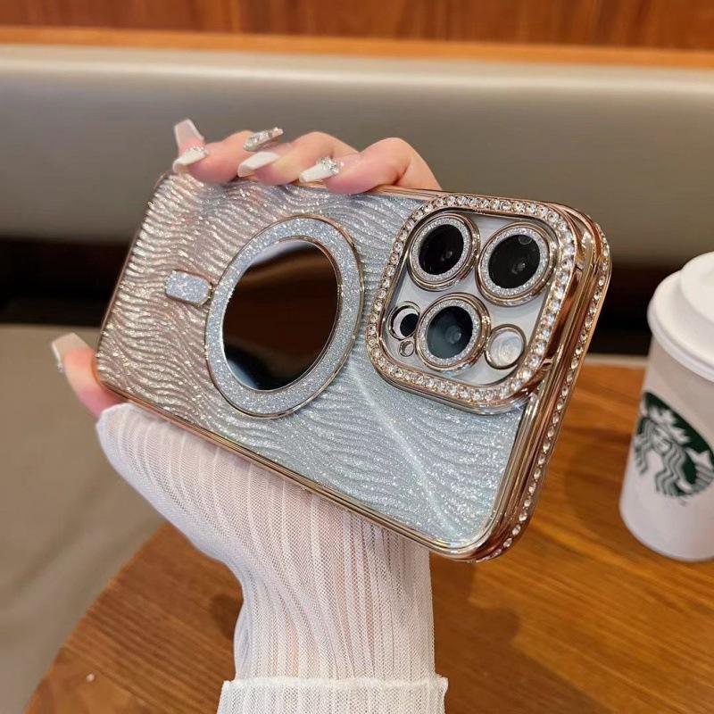 

Чехол для мобильного телефона Apple 15PROMAX со стразами и волнами, подходит для iPhone16, блестящий, зеркальный, магнитный, устойчивый к падениям, мягкий чехол iPhone11 золотой