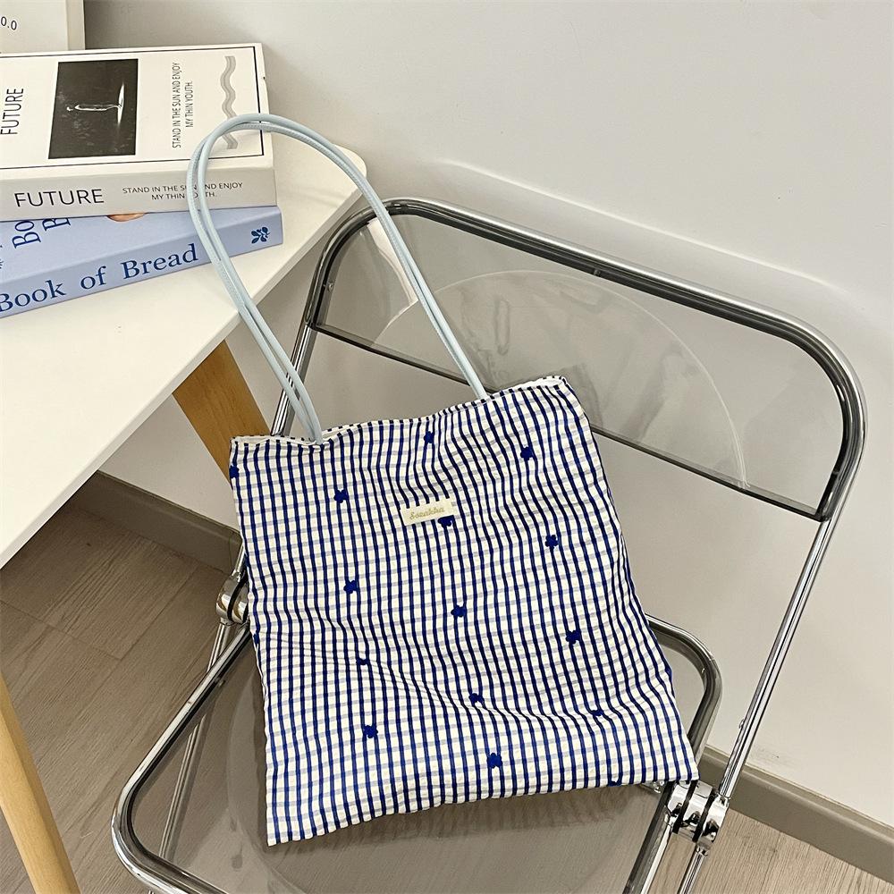 Lazy print sweet plaid shoulder shopping bag leisure commuter canvas bag tote bag