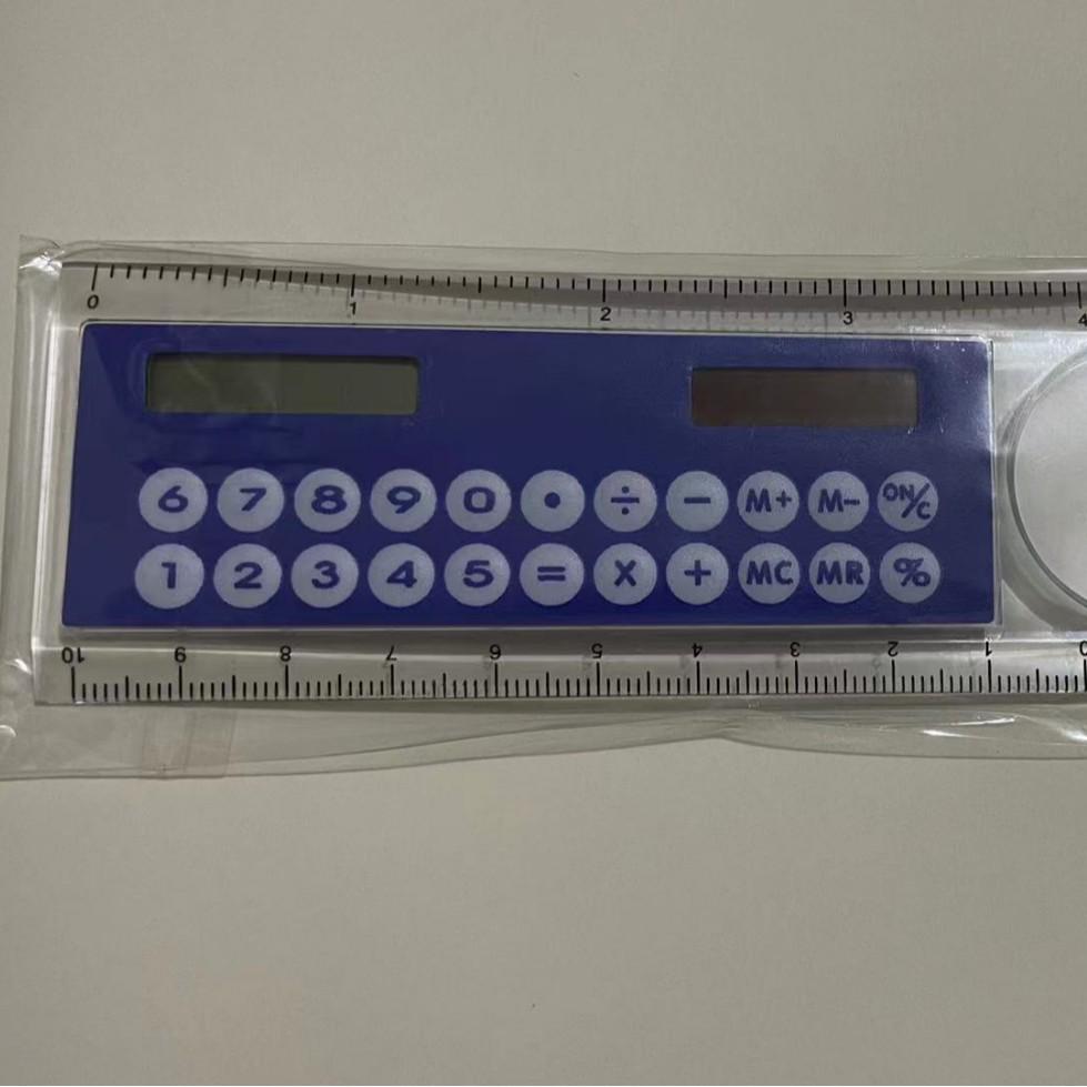Mini Multifunctional Student Ruler with Solar Calculator, Angle Finder, and Magnifier (10CM) - Colorful Gift Stationery