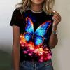 3D Digital Women's Fashion T-shirt Butterfly Printed Round Neck Short Sleeve T-shirt Luxury Women's T-shirt Loose