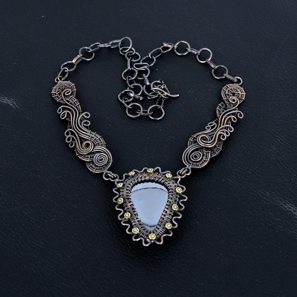 Shungite Gemstone Necklace, 999 Copper Wire Wrapped Handmade Designer Necklace Jewelry, Adjustable Chain Necklace Gift For Women
