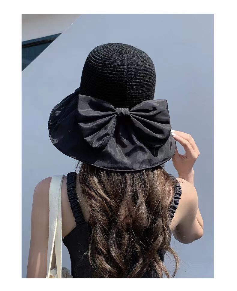 Summer Female Daisy Lace Bow Straw Hat Big Brim Sunshade Sunscreen Hat Fashionable Versatile Bucket Hat